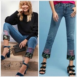Anthropologie Pilcro Slim Boyfriend Tapestry Hem Ankle Length Jeans